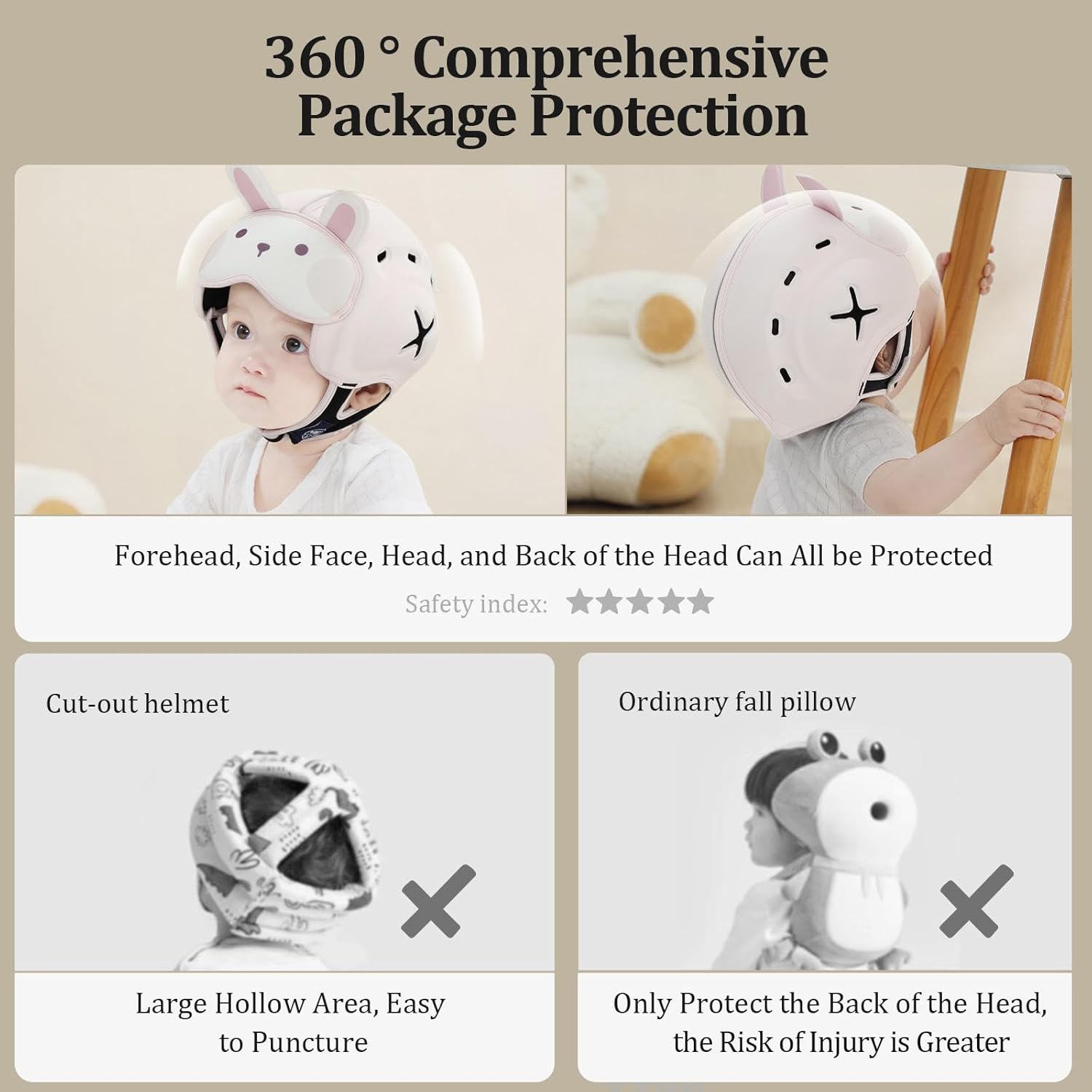 MAMBOBABY SAFETY HELMET BREATHABLE RABBIT PINK 6-24