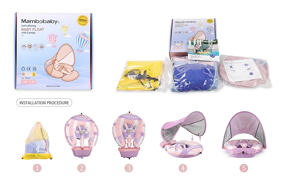 MAMBOBABY SELF-INFLATING BABY FLOAT WITH CANOPY