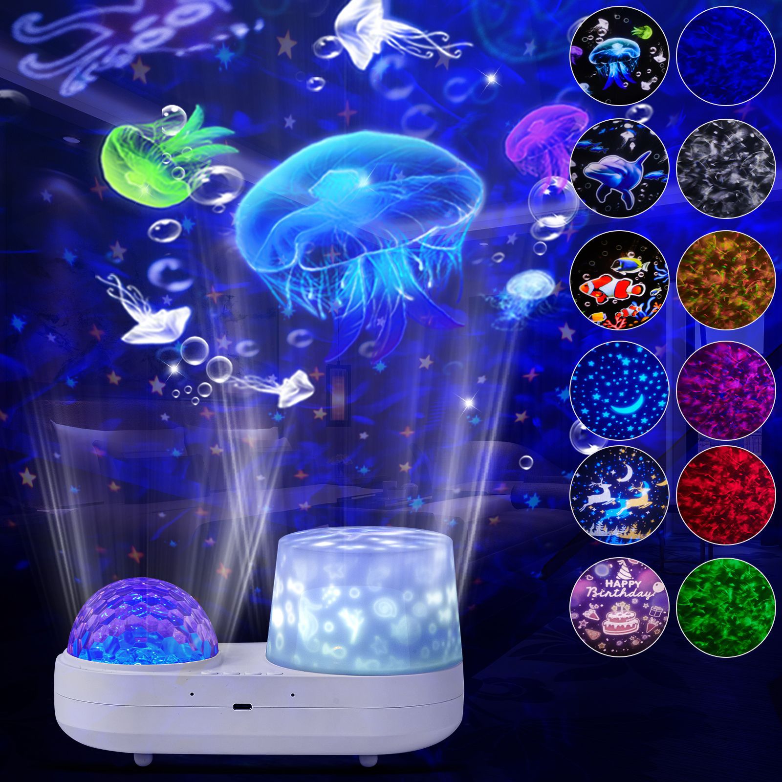 Bedroom Surround Light Projector 360 Degree Rotating Night Lights Projector 6 Colors Projection