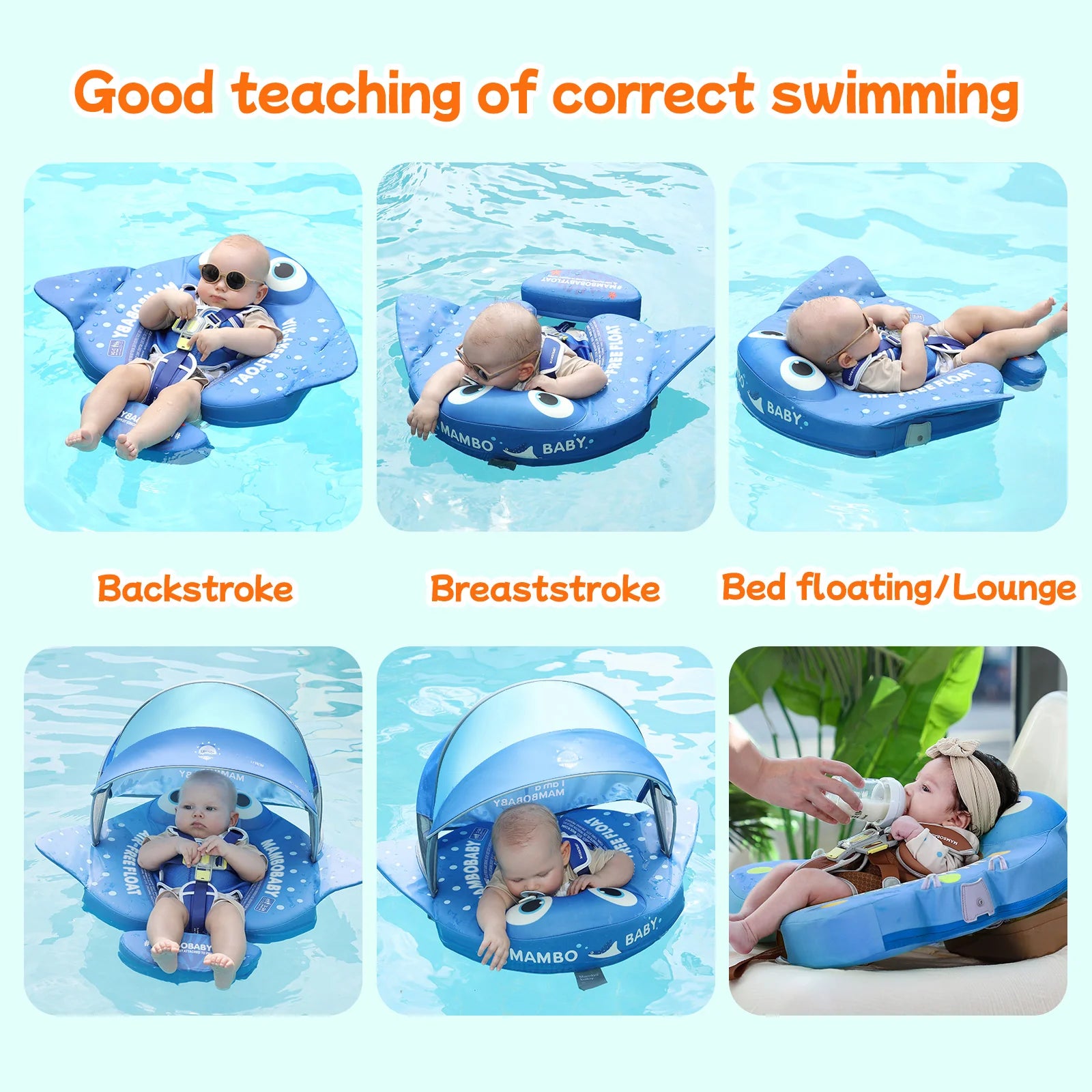 MAMBOBABY BABY FLOAT BLUE FISH WITH CANOPY