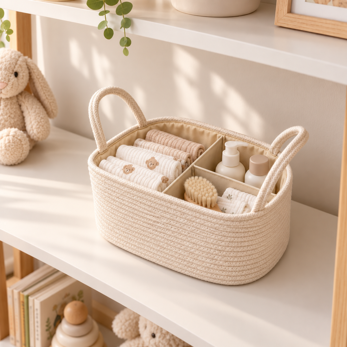 MIILA Baby Diaper Caddy & Organizer Basket with Removable Dividers