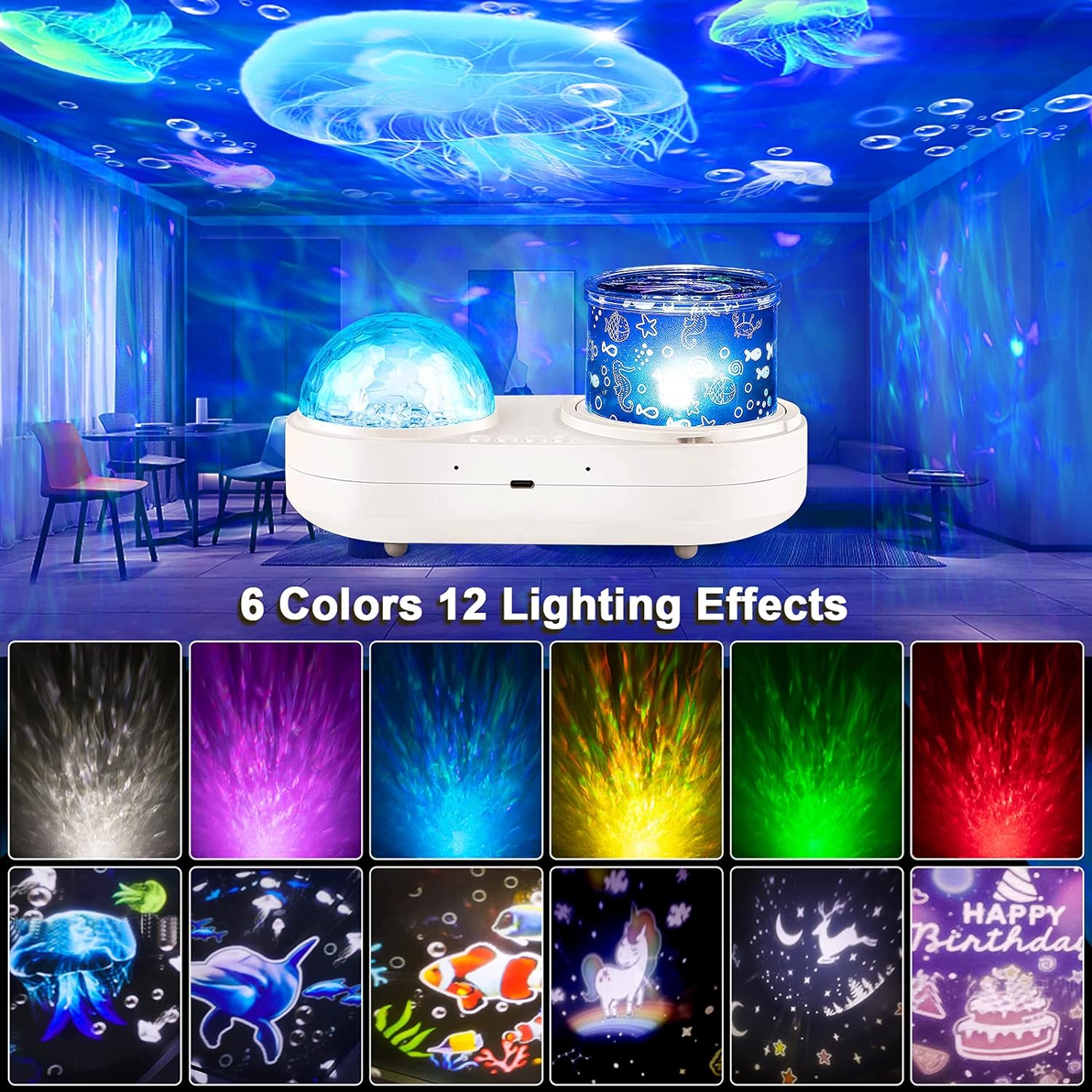 Bedroom Surround Light Projector 360 Degree Rotating Night Lights Projector 6 Colors Projection