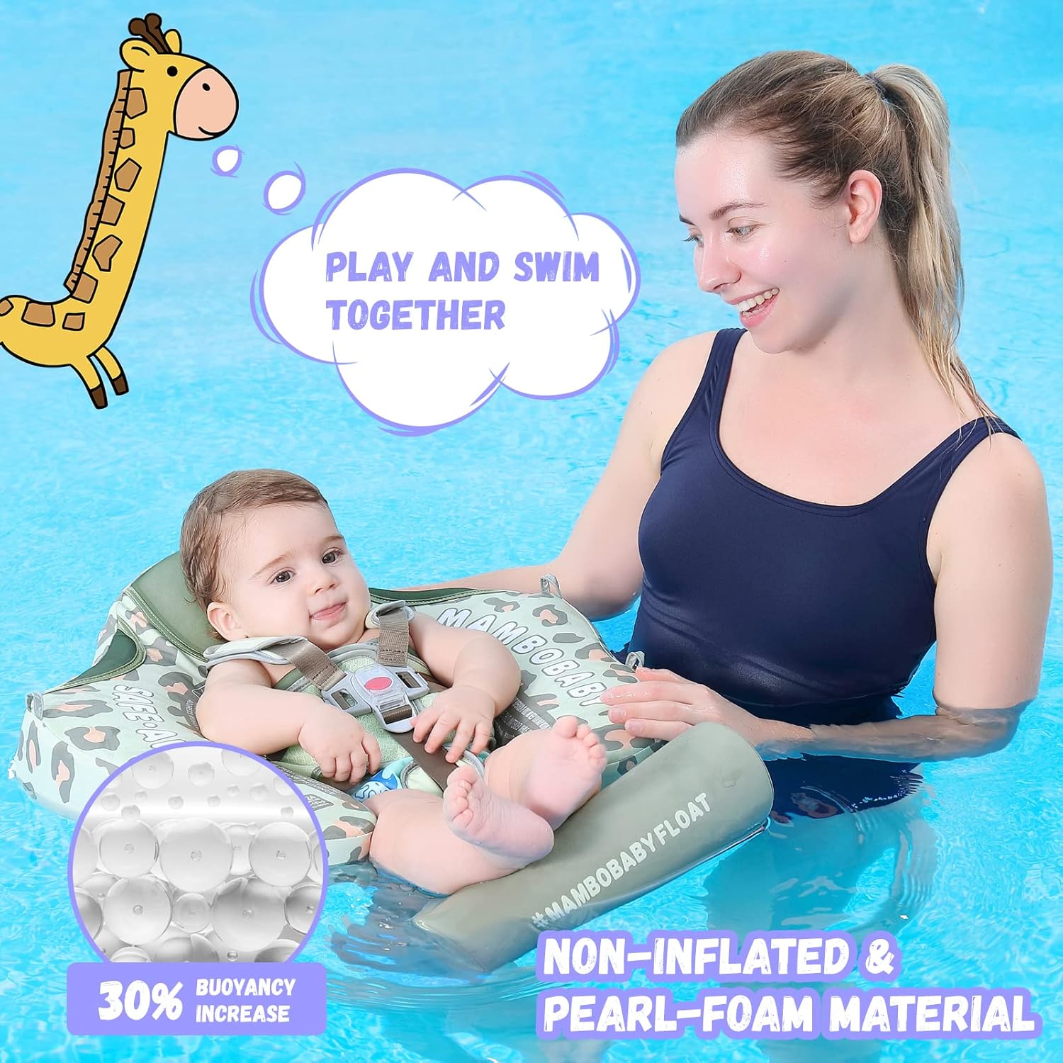 MAMBOBABY BABY FLOAT LEOPARD GREEN WITH CANOPY