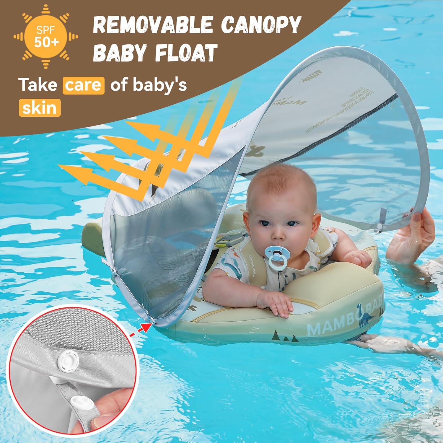 MAMBOBABY BABY FLOAT DINO WORLD BEIGE WITH CANOPY