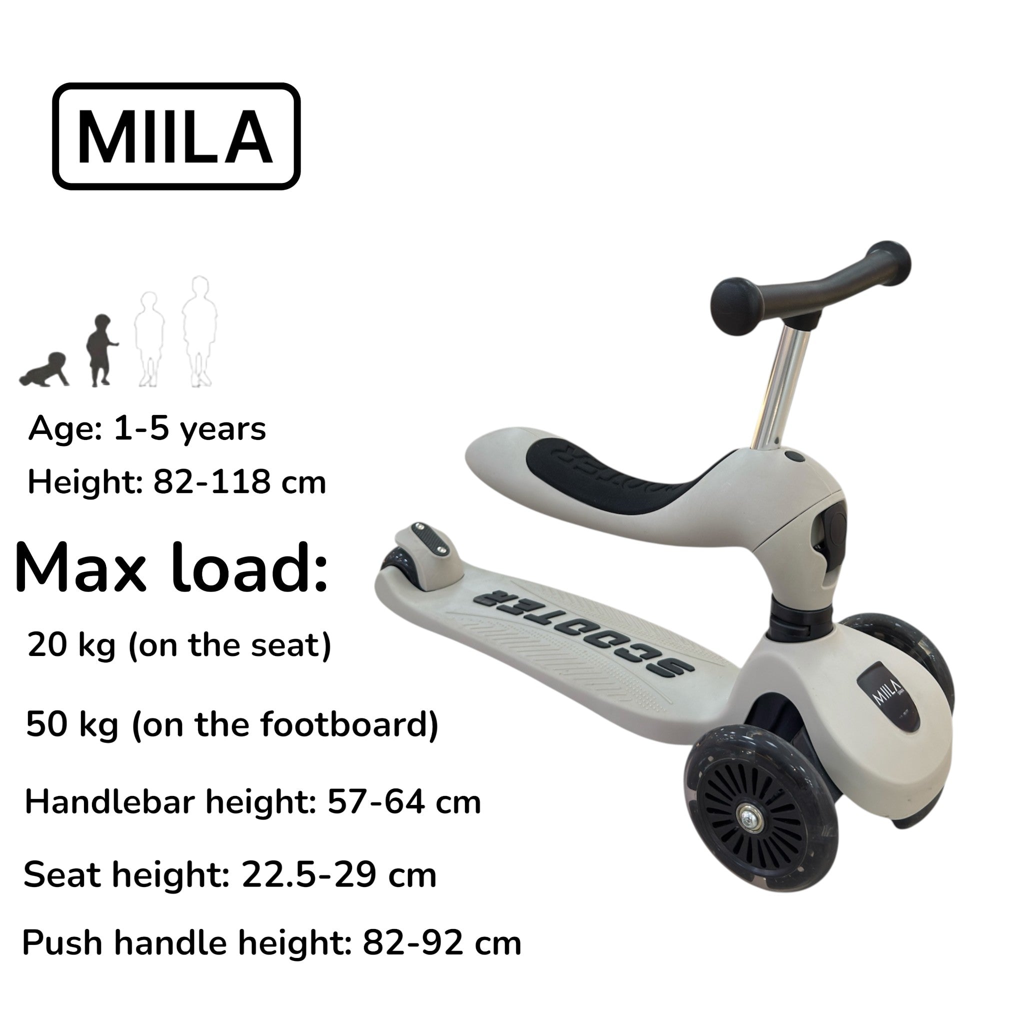 MIILA SCOOTER 2 IN 1 GREY