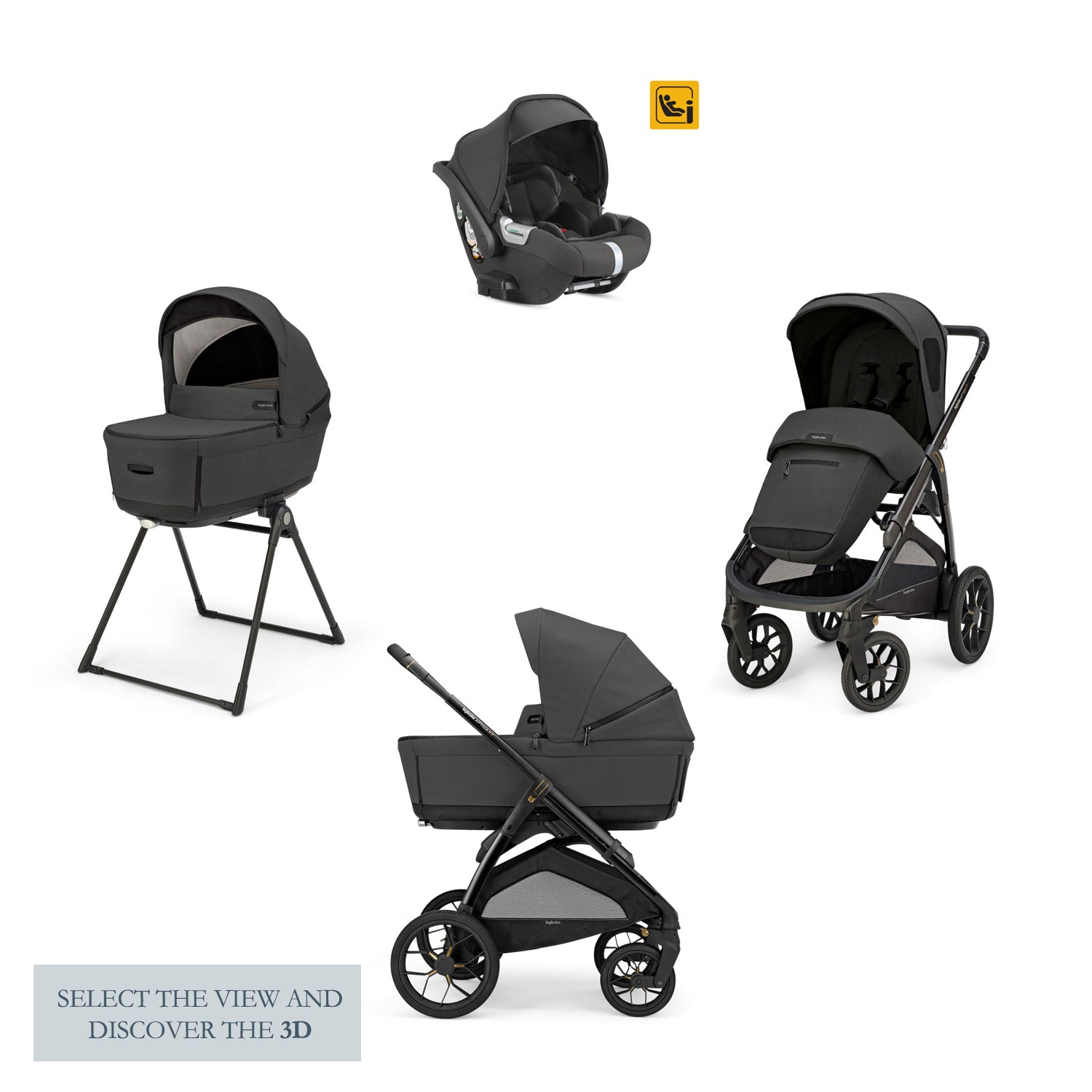 INGLESINA APTICA XT STROLLER -DRW Magnet Grey BLACK CHASSIS 4 IN 1 FULL SET