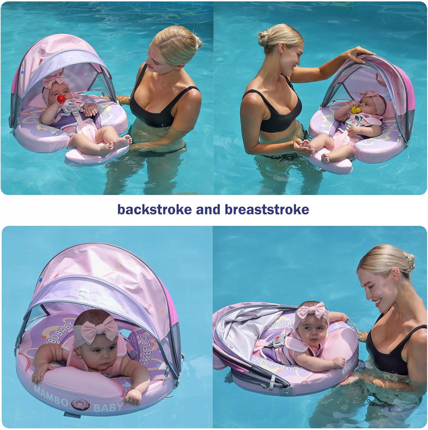 MAMBOBABY BABY FLOAT DOUGHNUTS PINK WITH CANOPY