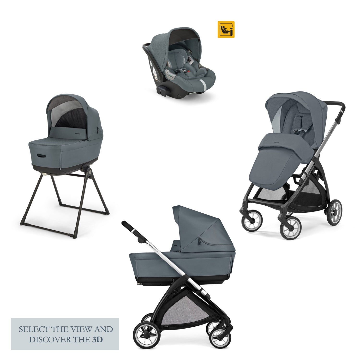 INGLESINA ELECTA STROLLER DARWIN UNION GREY+ CHASSIS BLACK 4 IN 1 FULL SET