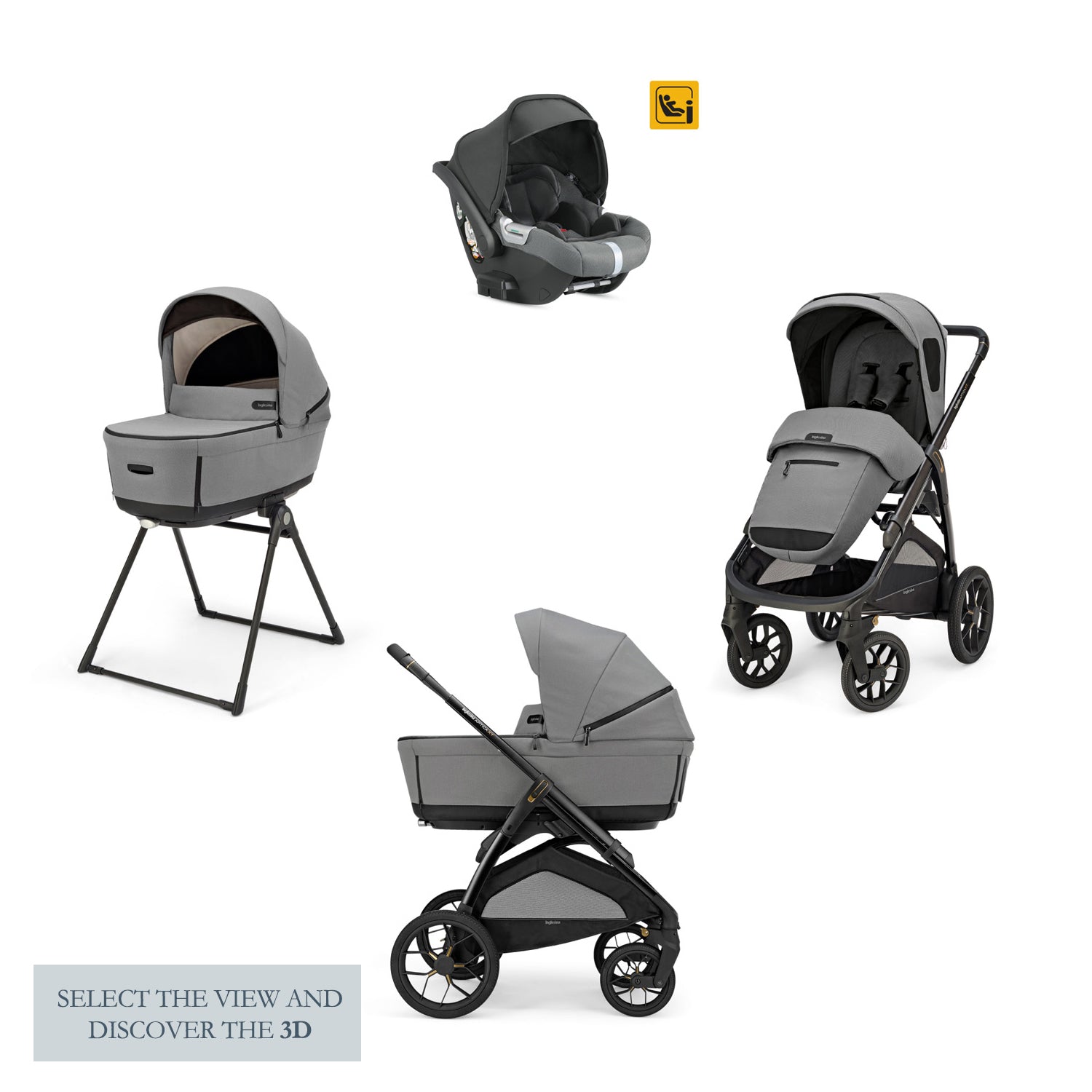 INGLESINA APTICA XT STROLLER CANYON GREY+CHASSIS BLACK 4 IN 1 FULL SET