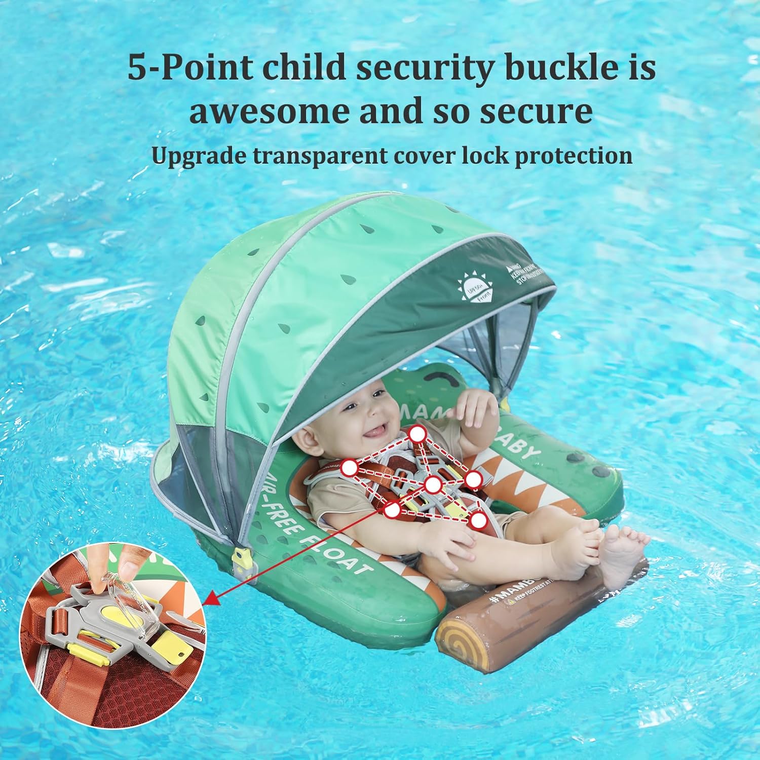 MAMBOBABY BABY FLOAT CROCODILE GREEN WITH CANOPY