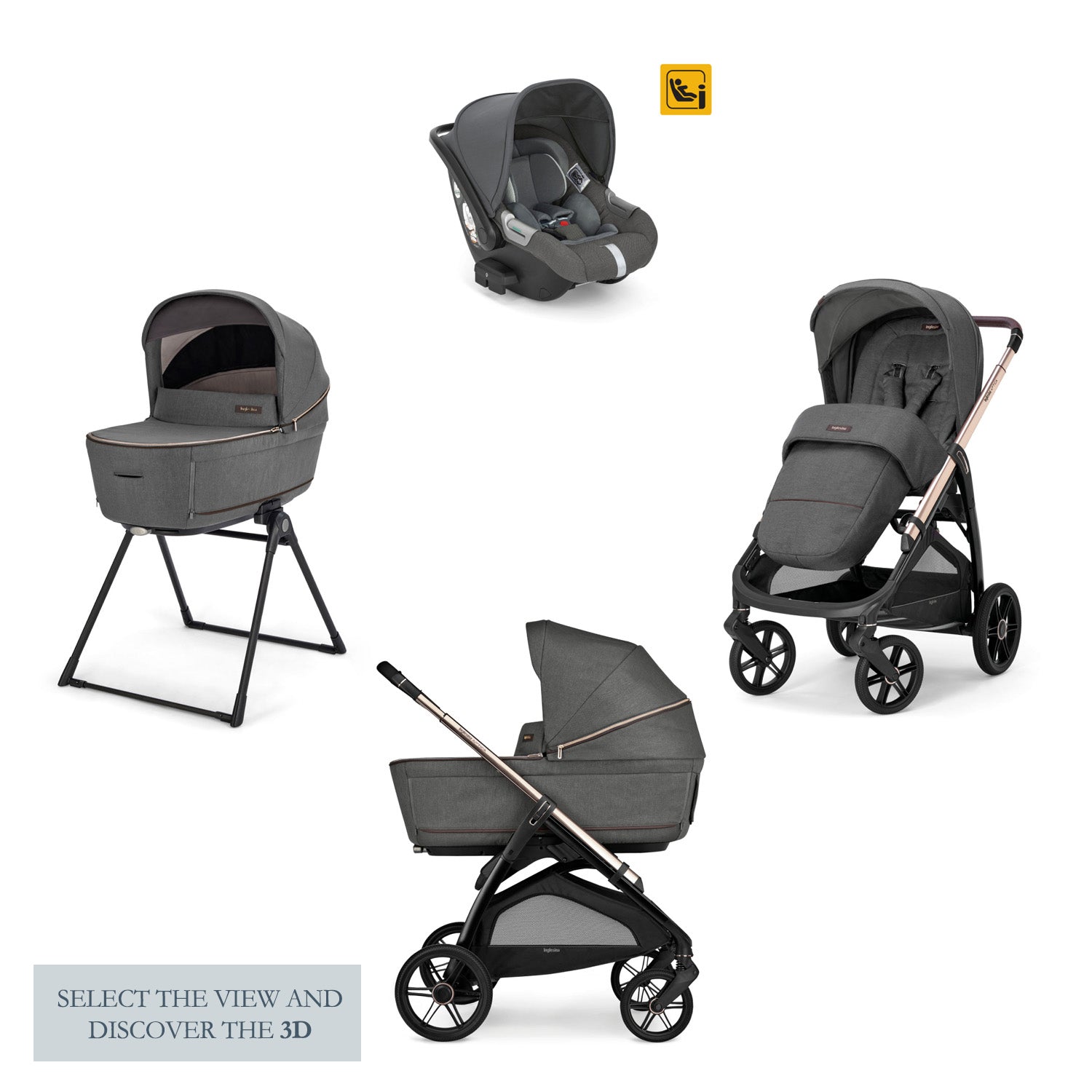 INGLESINA APTICA STROLLER VELVET GREY+CHASSIS PALLADIO BLACK 4 IN 1 FULL SET