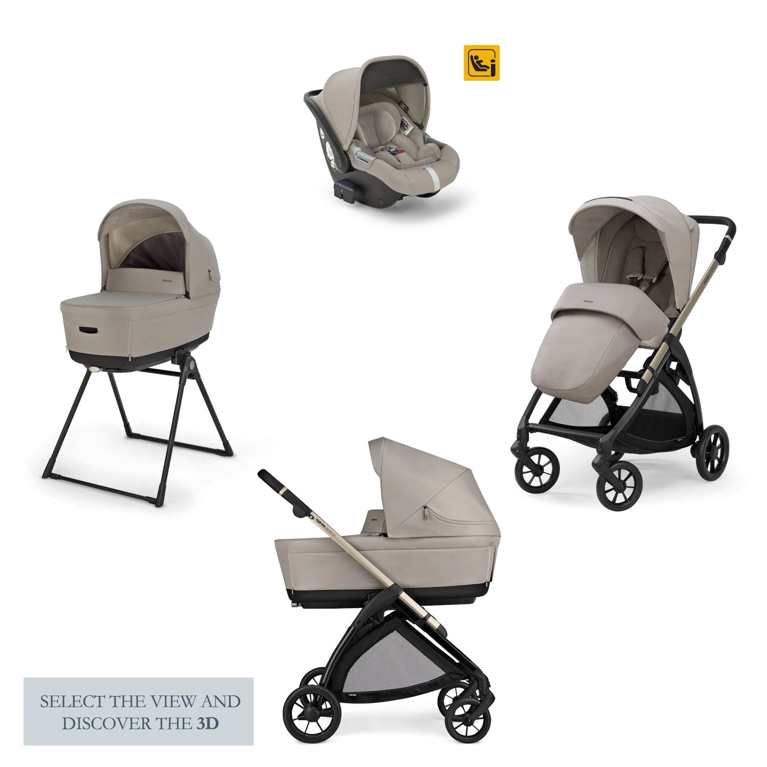 INGLESINA ELECTA STROLLER DARWIN BATTERY BEIGE+ CHASSIS IRIDIO BLACK 4 IN 1 FULL SET