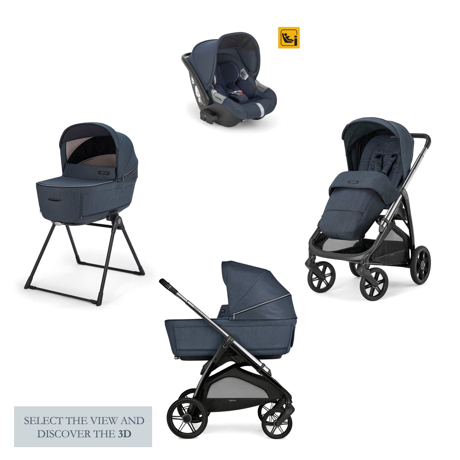 INGLESINA APTICA STROLLER DRW BLUE RESORT+CHASSIS LITIO BLACK 4 IN 1 FULL SET