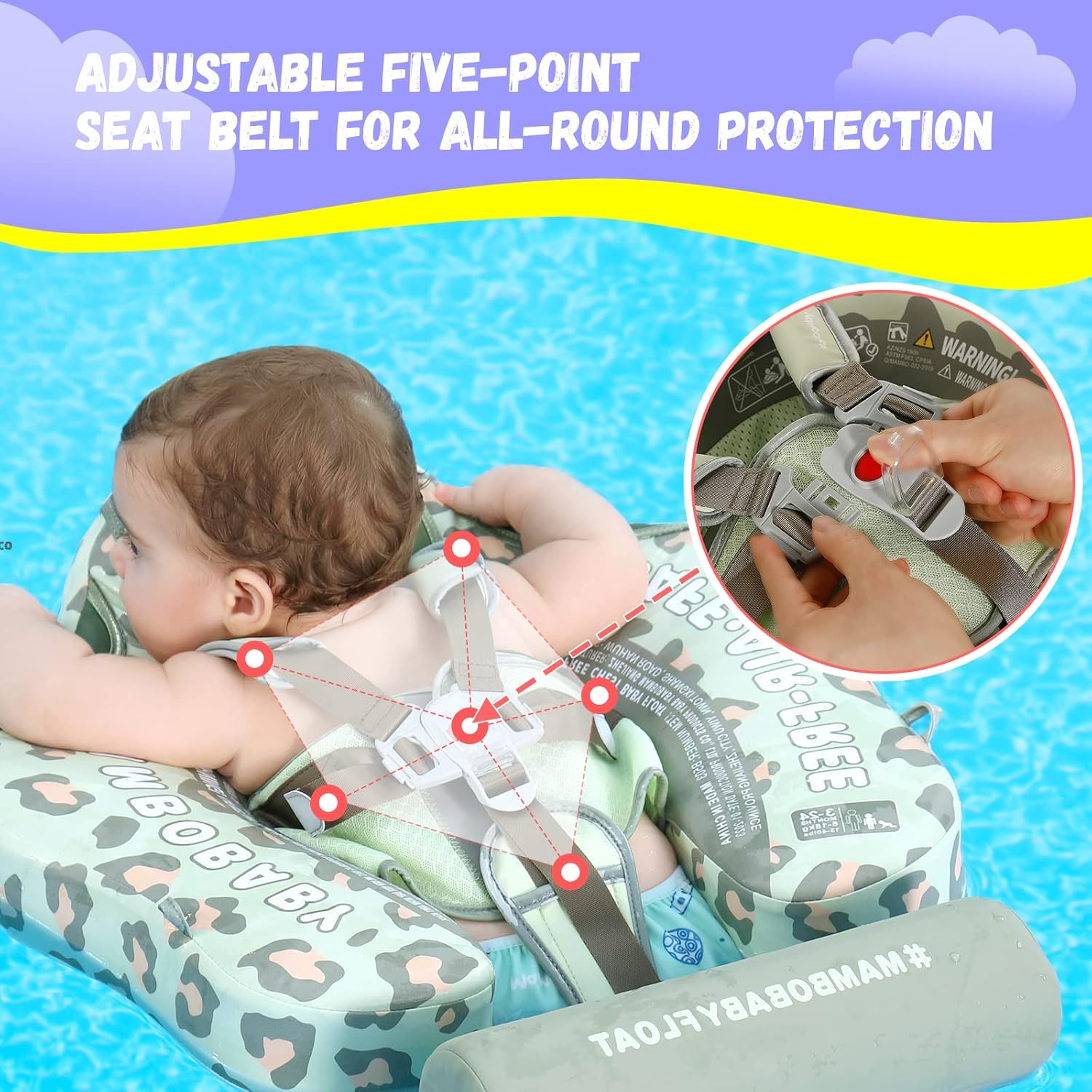 MAMBOBABY BABY FLOAT LEOPARD GREEN WITH CANOPY