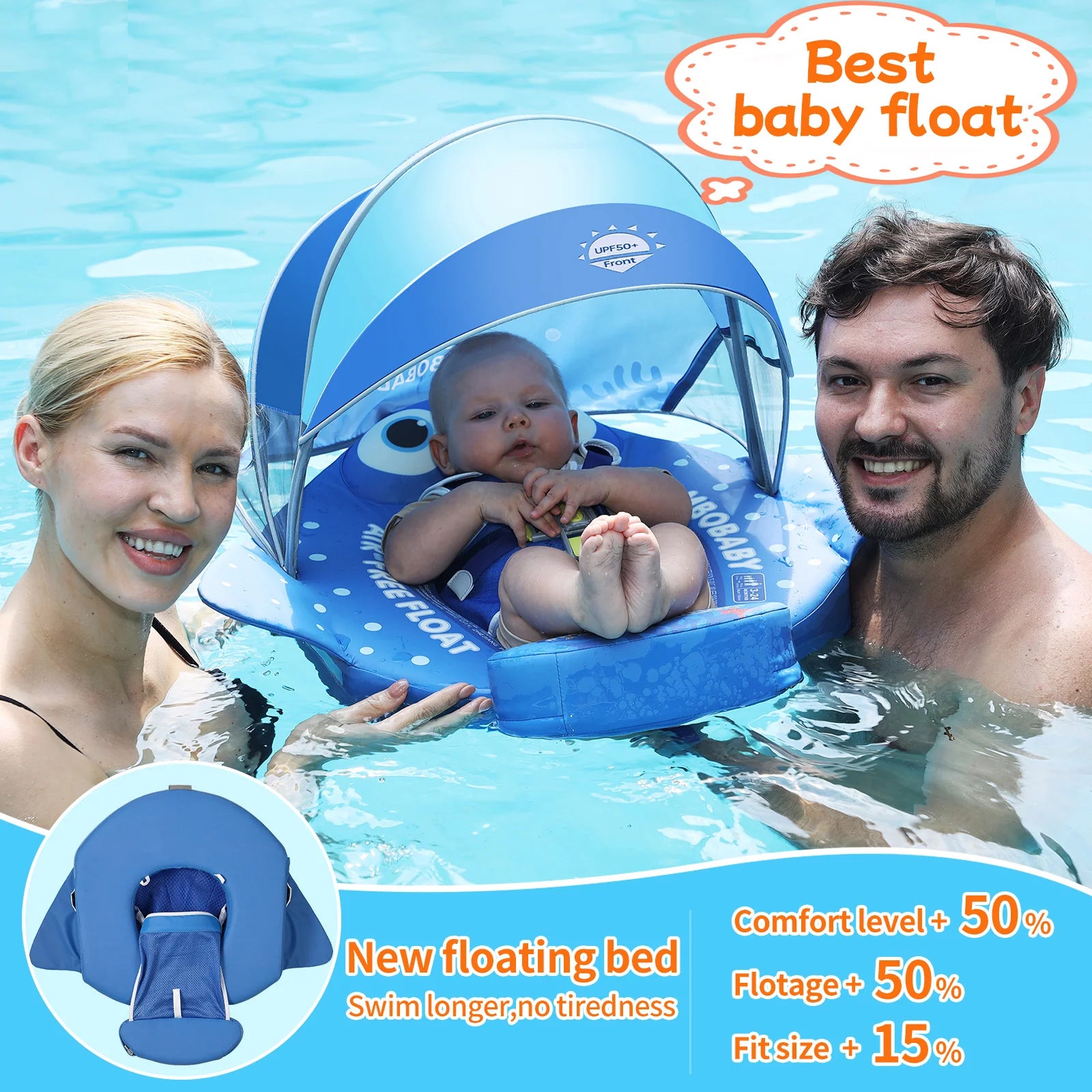 MAMBOBABY BABY FLOAT BLUE FISH WITH CANOPY