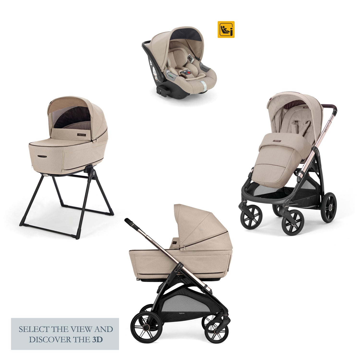 INGLESINA APTICA STROLLER PASHMINA BEIGE+CHASSIS PALLADIO BLACK 4 IN 1 FULL SET