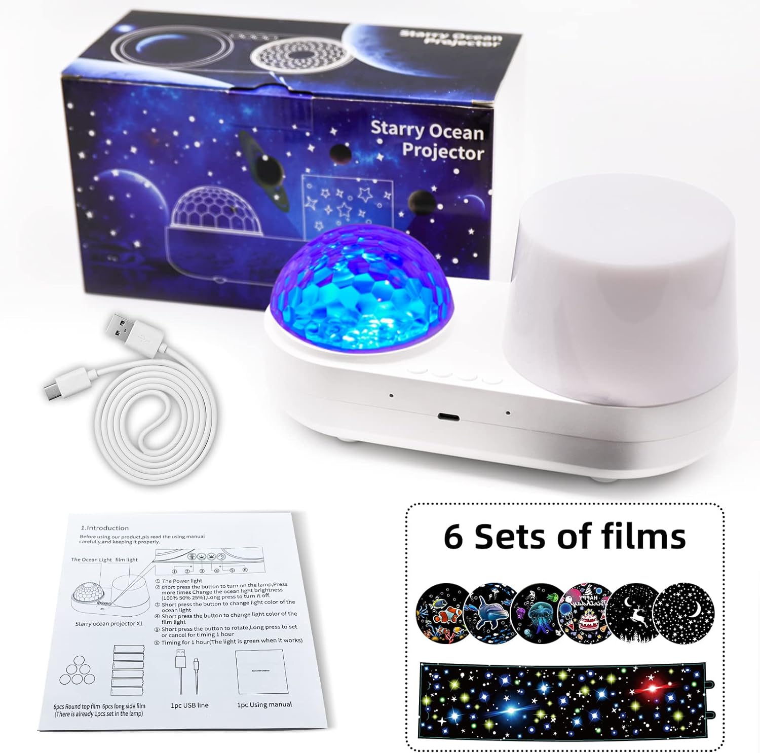Bedroom Surround Light Projector 360 Degree Rotating Night Lights Projector 6 Colors Projection