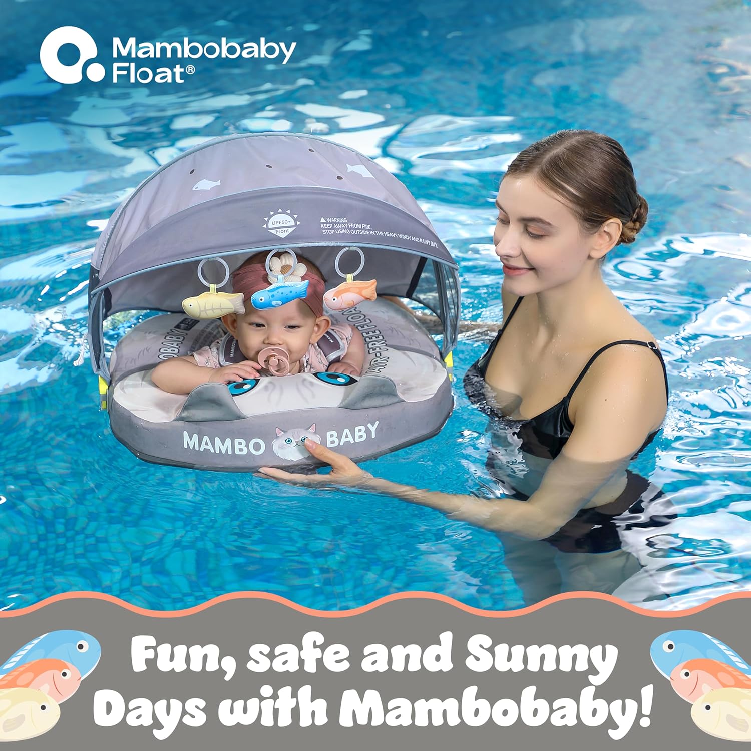 MAMBOBABY BABY FLOAT CAT GREY WITH CANOPY