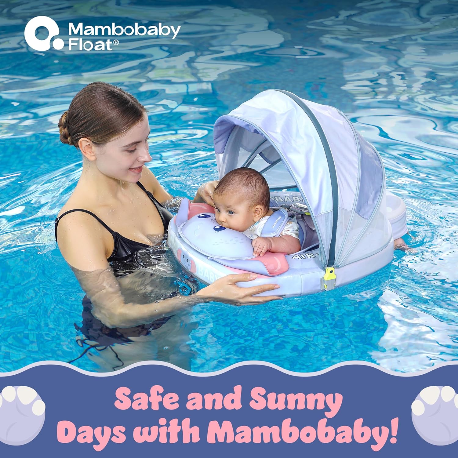 MAMBOBABY BABY FLOAT ELEPHANT BLUE WITH CANOPY