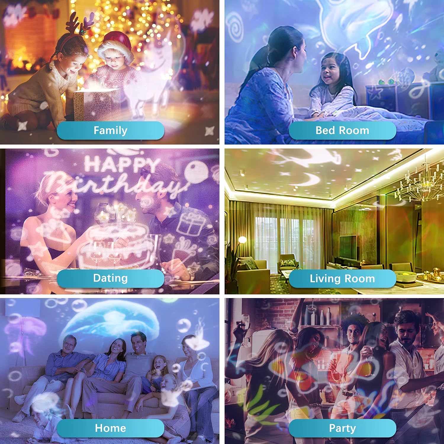 Bedroom Surround Light Projector 360 Degree Rotating Night Lights Projector 6 Colors Projection