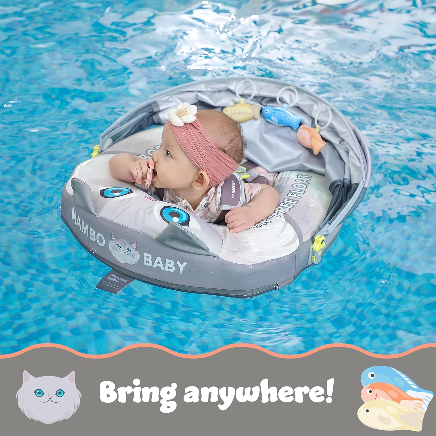 MAMBOBABY BABY FLOAT CAT GREY WITH CANOPY