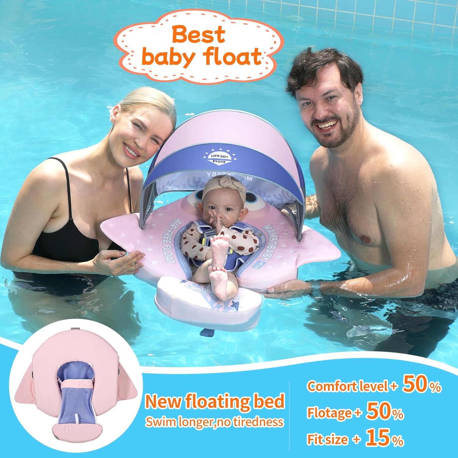 MAMBOBABY BABY FLOAT PINK FISH WITH CANOPY