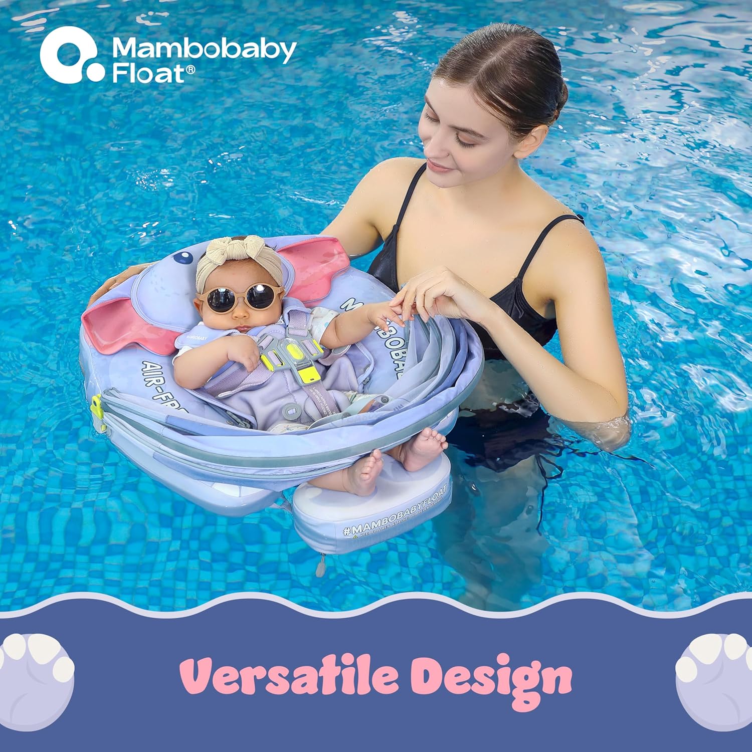 MAMBOBABY BABY FLOAT ELEPHANT BLUE WITH CANOPY