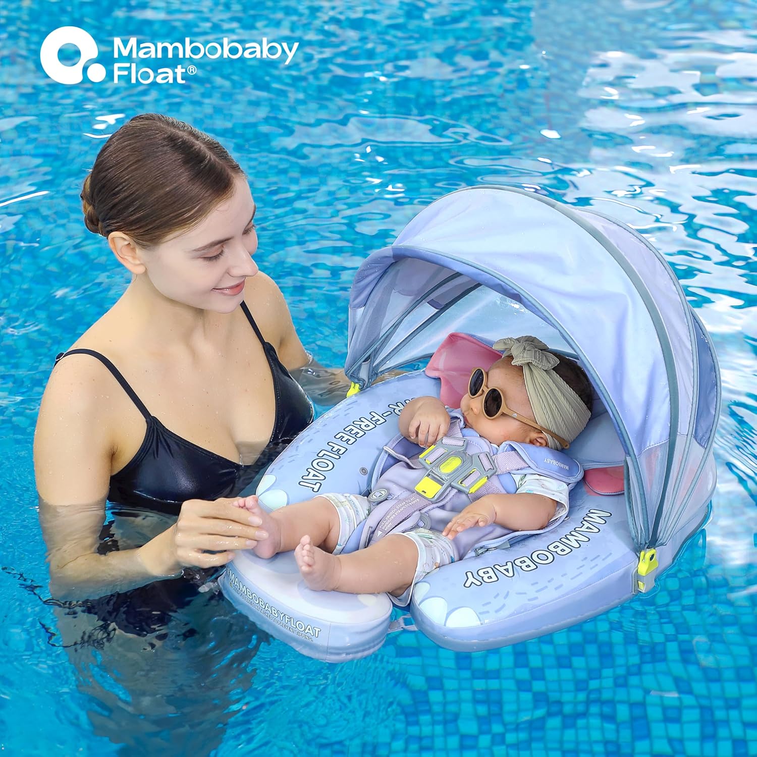 MAMBOBABY BABY FLOAT ELEPHANT BLUE WITH CANOPY