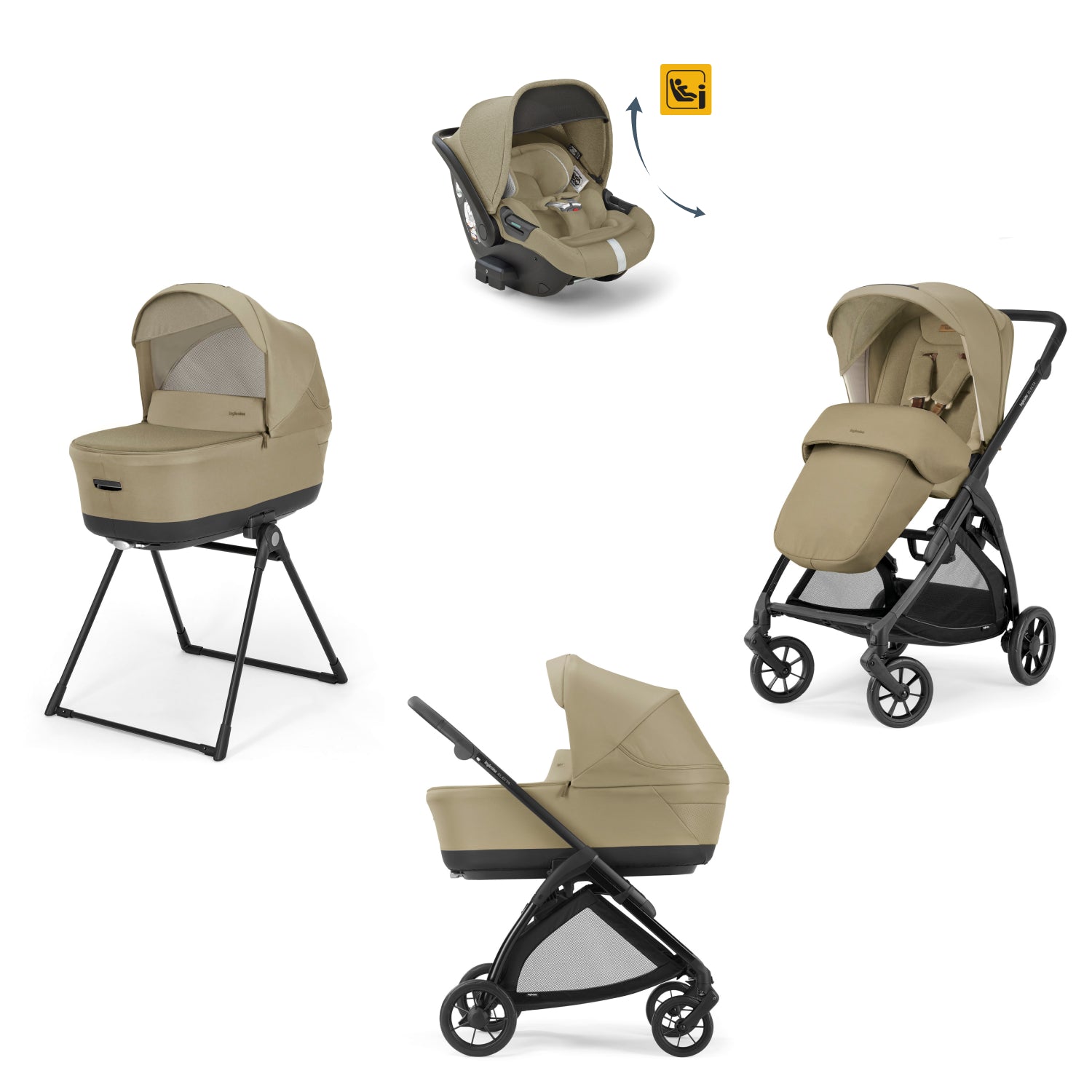 INGLESINA ELECTA STROLLER DARWIN DUMBO CARAMEL+ CHASSIS BLACK 4 IN 1 FULL SET
