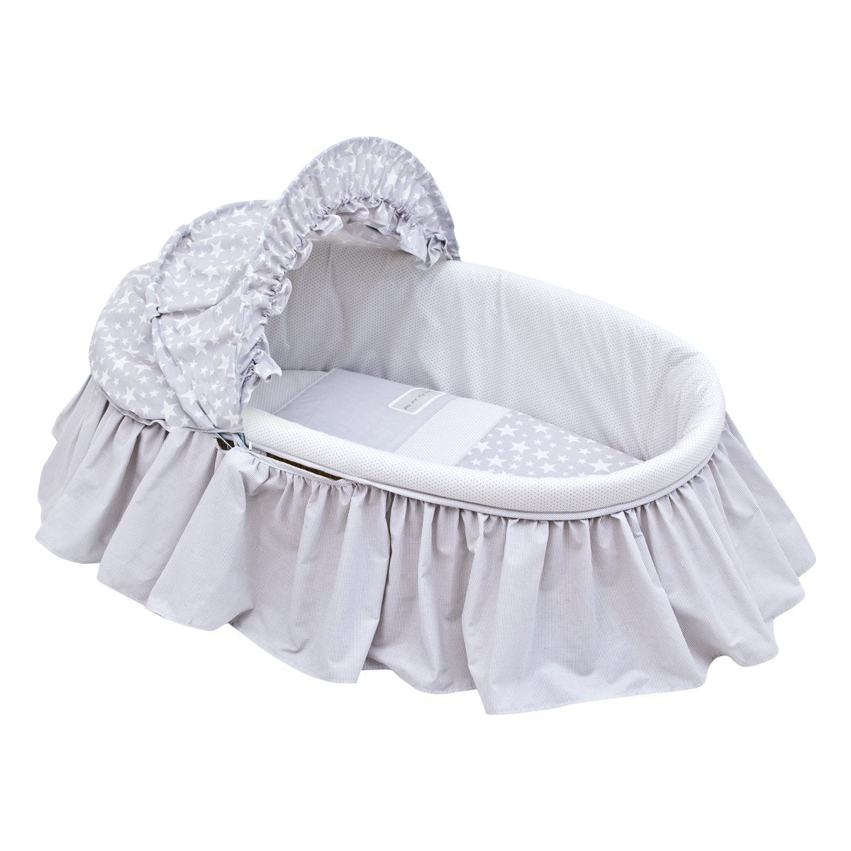 Baby Cotton Basket With Frills + Hood Une - Star Grey