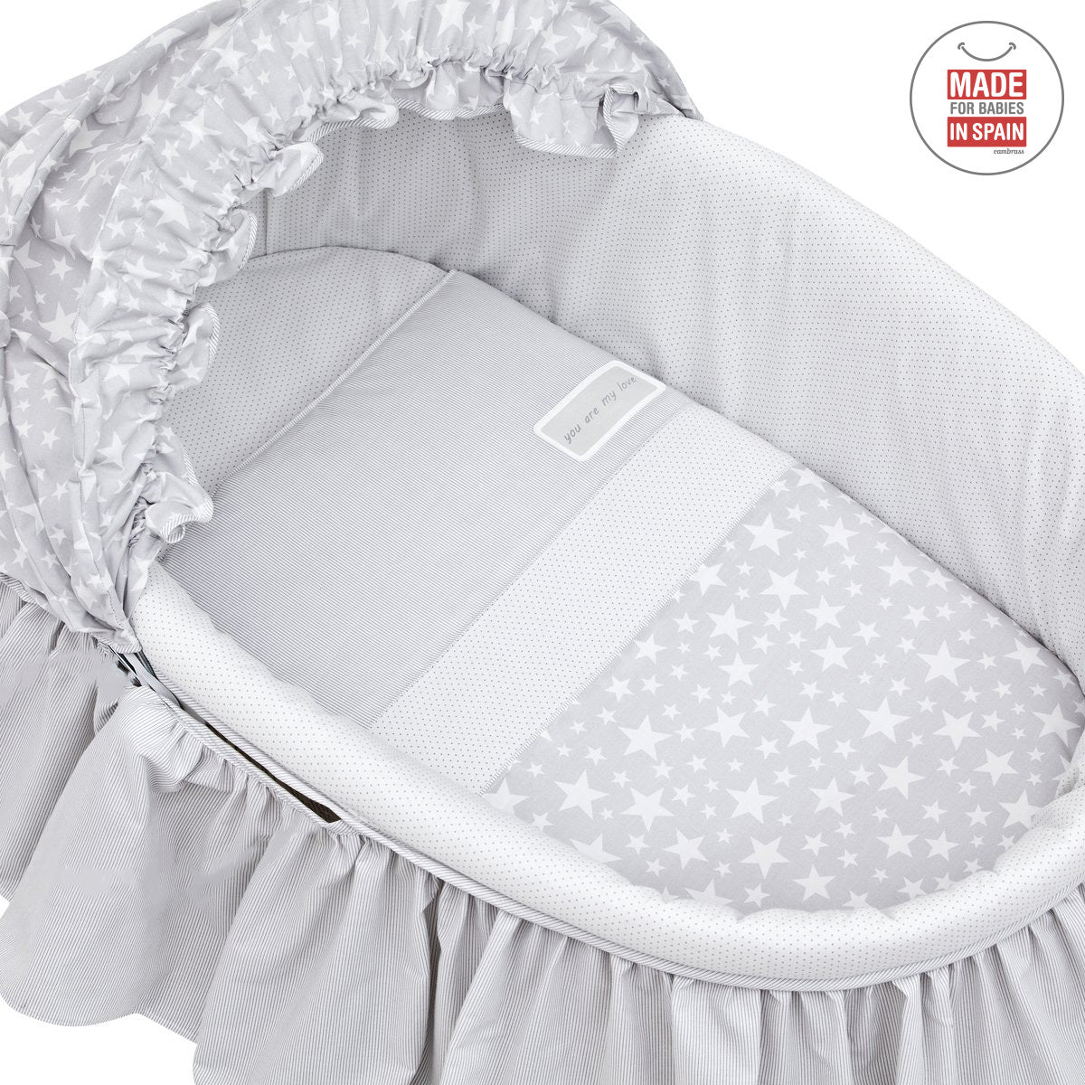 Baby Cotton Basket With Frills + Hood Une - Star Grey