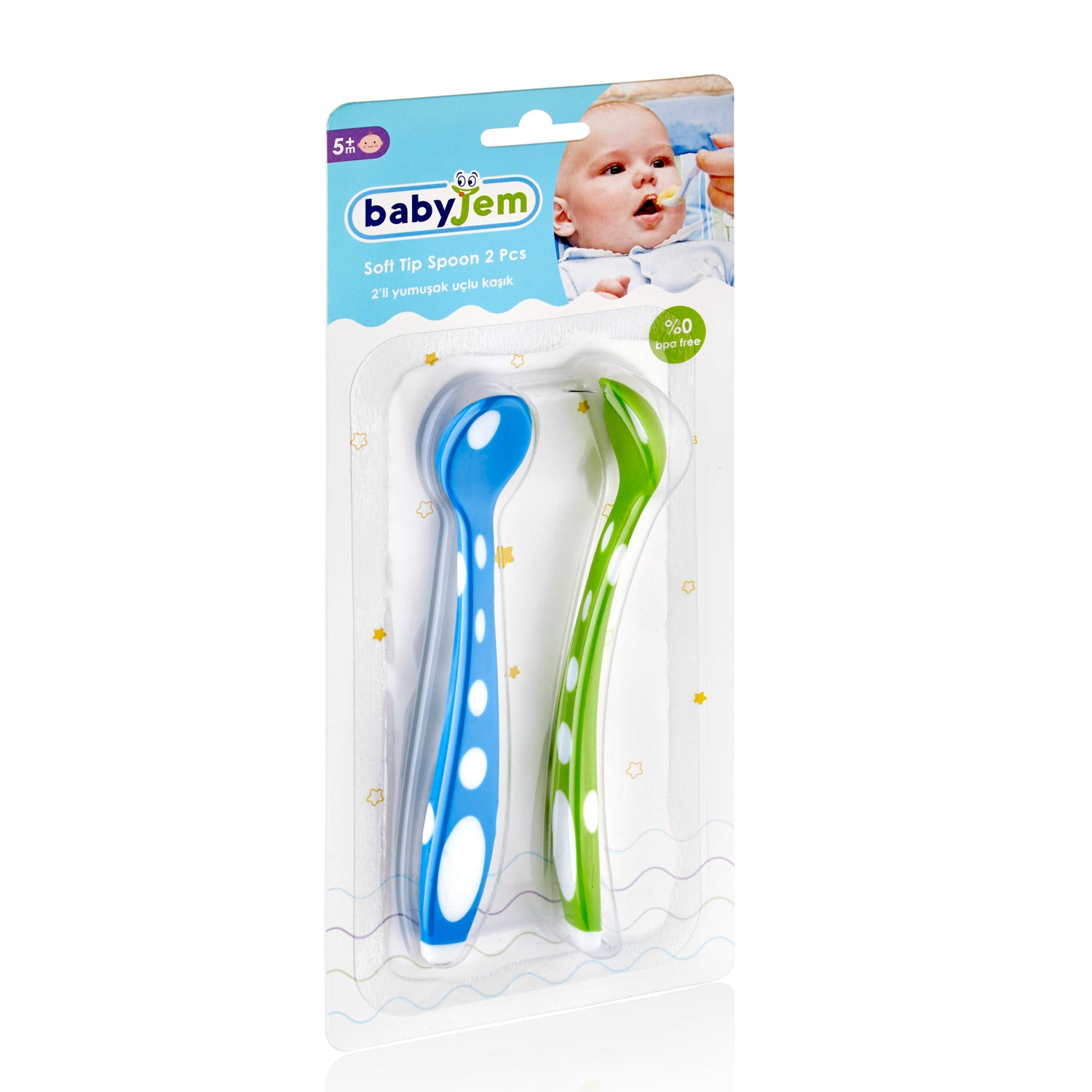 Babyjem Soft Tip Spoon 2 Pcs - Green And Blue
