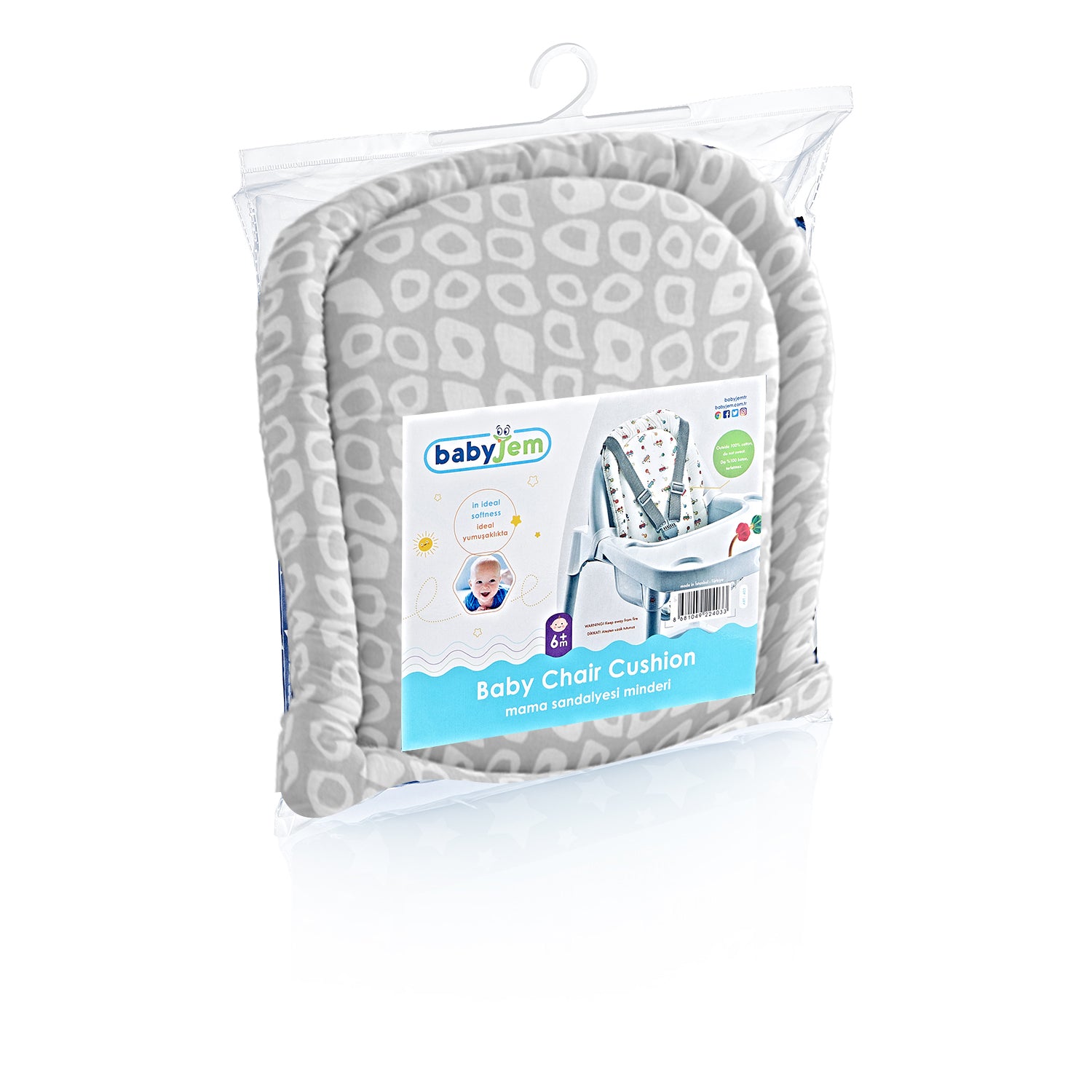 Babyjem High Chair Pad - Grey Square Design
