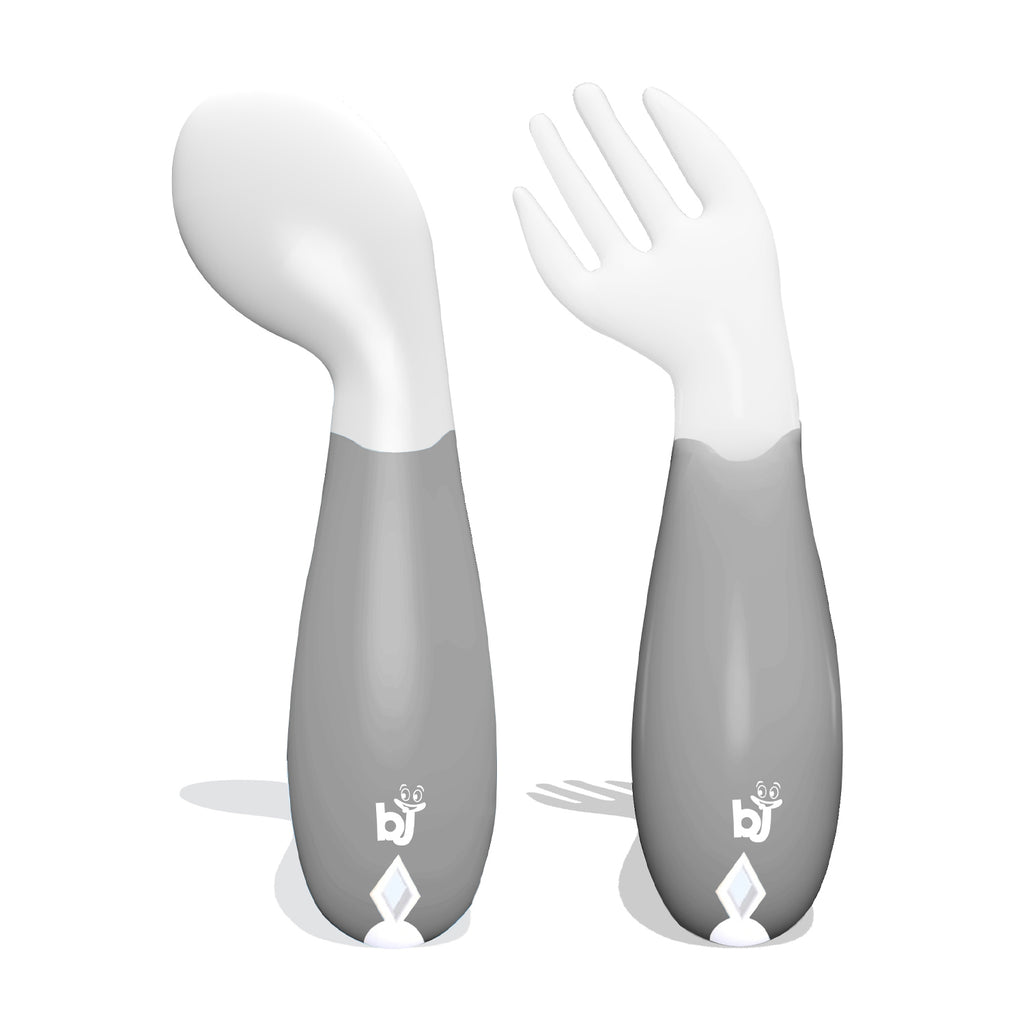 Babyjem Plastic Angled Fork & Spoon Set - White