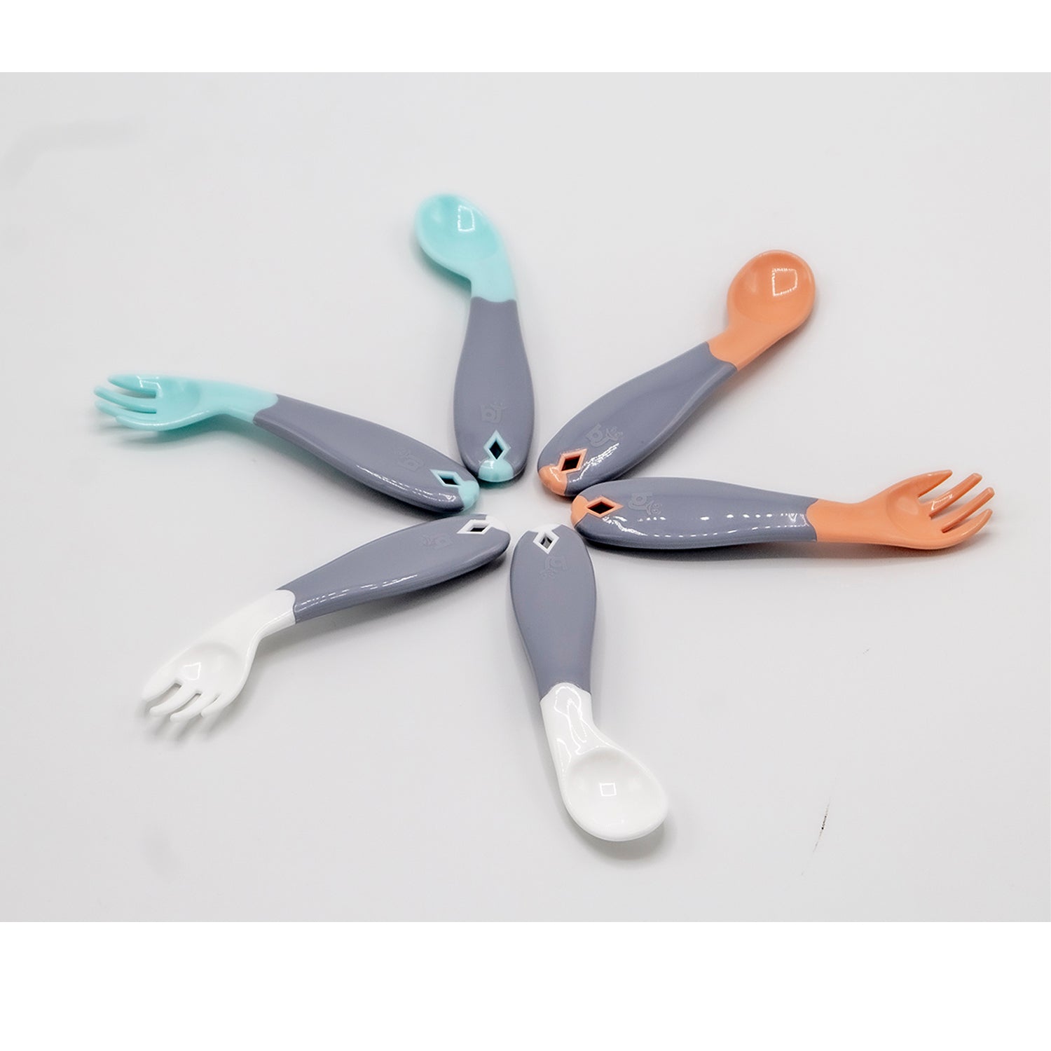 Babyjem Plastic Angled Fork & Spoon Set - White