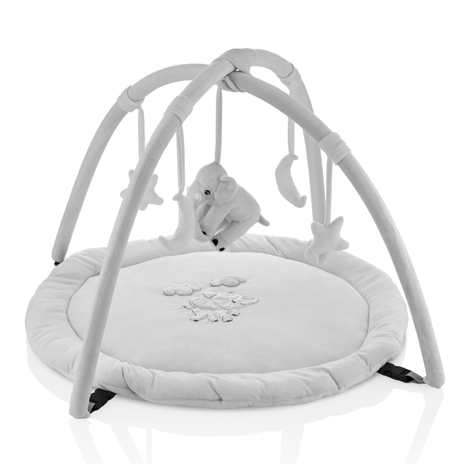 Babyjem Velvet Playing Mat With Elephant Theme - Grey