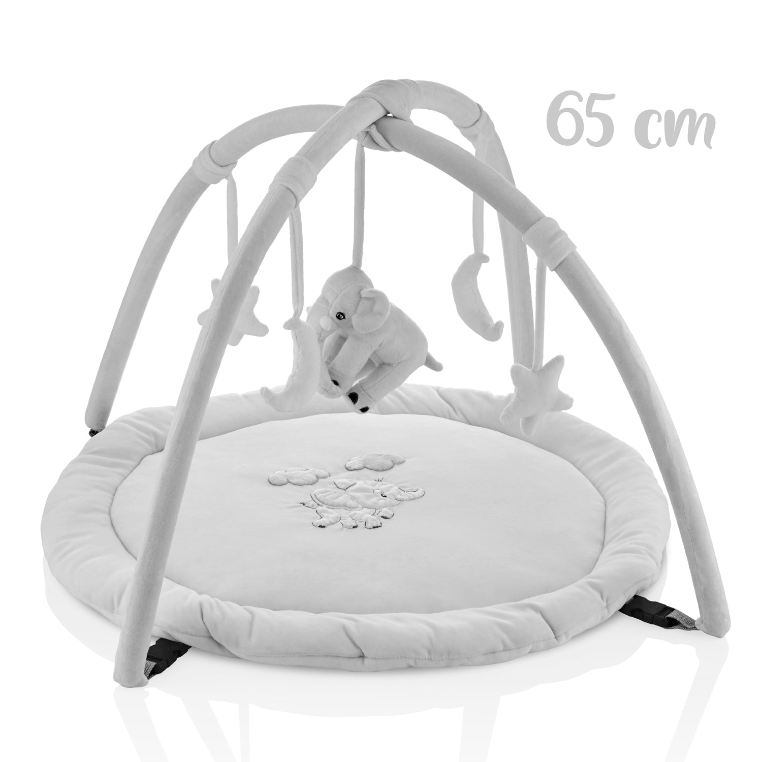 Babyjem Velvet Playing Mat With Elephant Theme - Grey