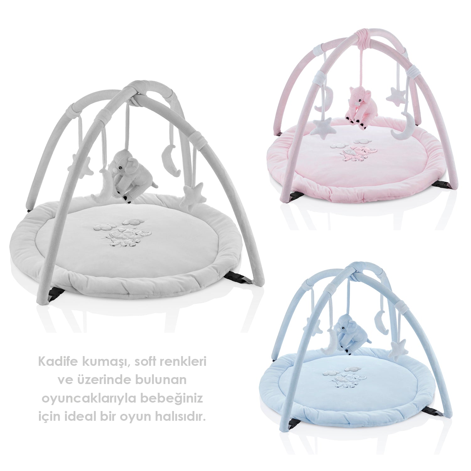 Babyjem Velvet Playing Mat With Elephant Theme - Pink