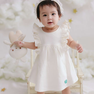 Bobi Craft Baby Girls Ruffle Sleeve Dress - White
