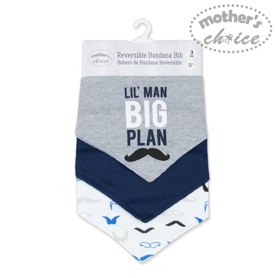 Mother's Choice Snap Closure 3 Pack Triangle Bibs - Lil' Man Big Plan