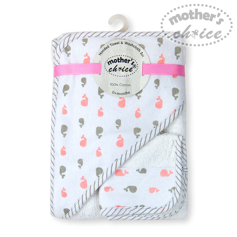 Mother's Choice Hooded Towel With Face Cloth - Pink