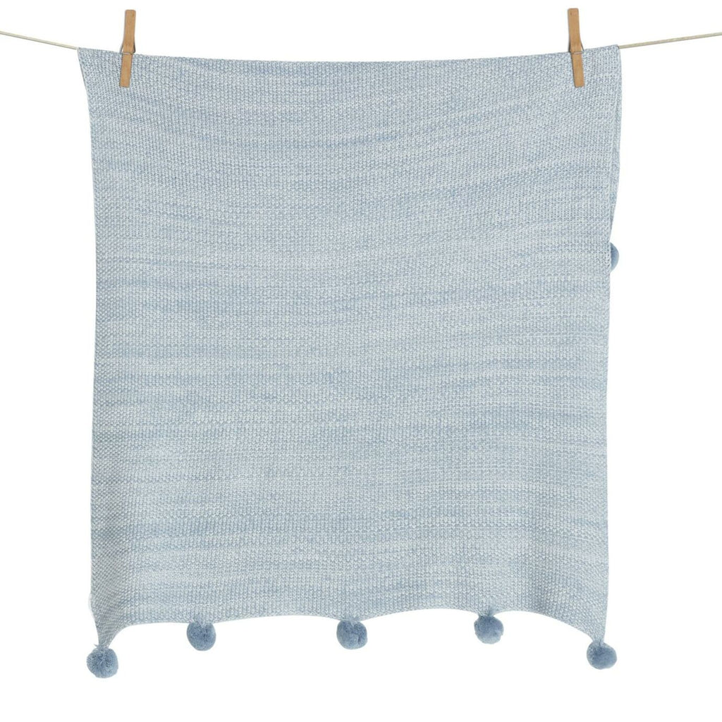Quax Knitted Blanket - With Pompom - Blue