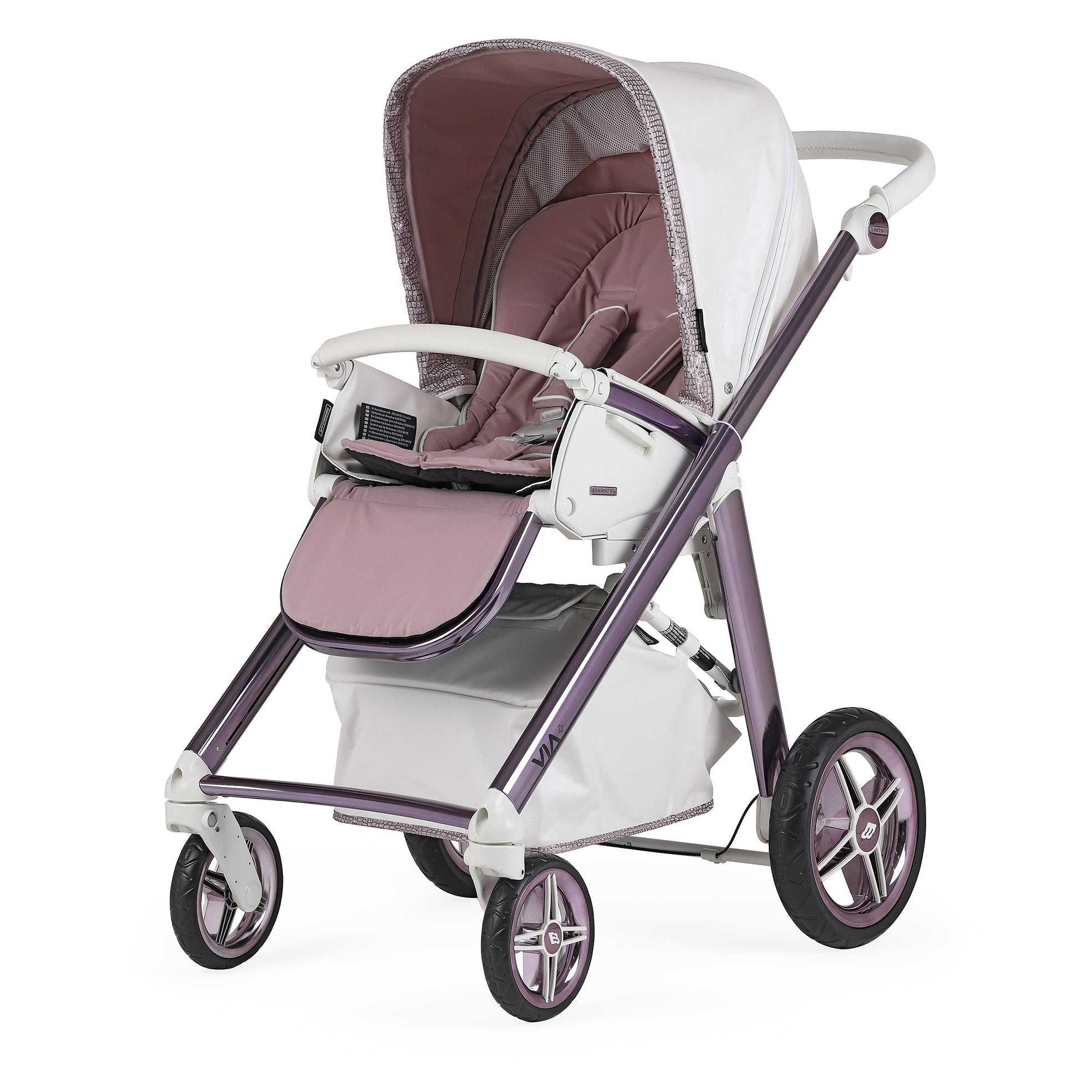 Bebecar Pram Via + PP 280(Pink- snake) With Car seats & Bag- Prive Collection