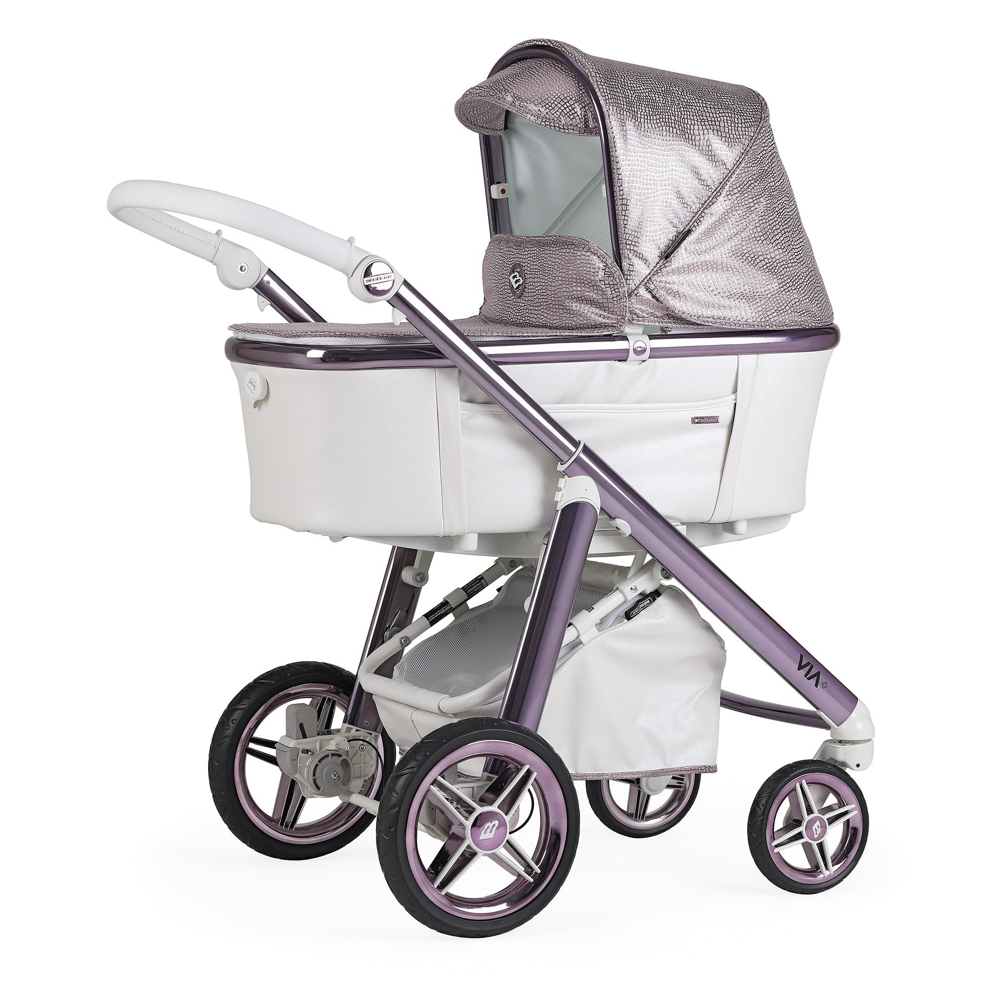Bebecar Pram Via + PP 280(Pink- snake) With Car seats & Bag- Prive Collection