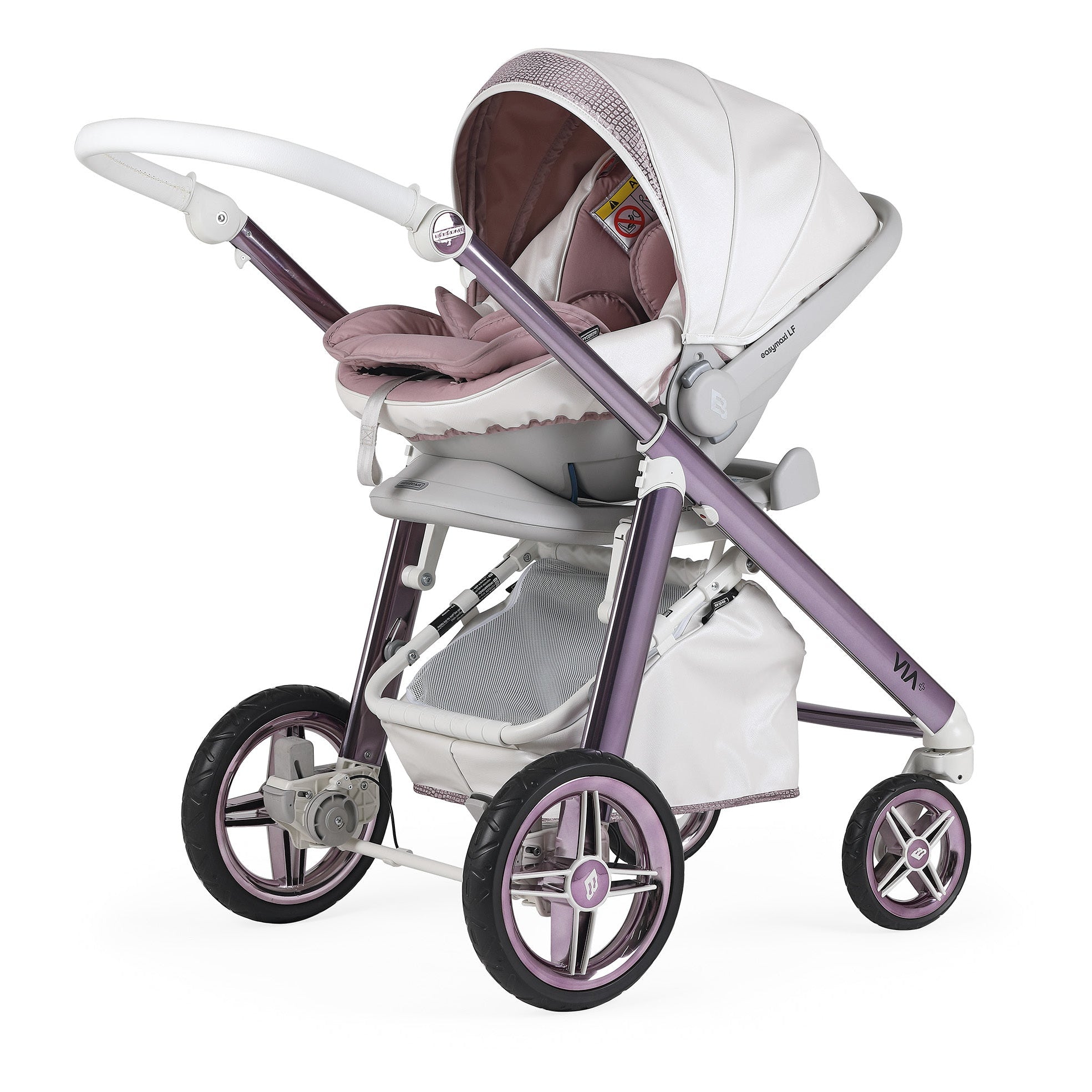 Bebecar Pram Via + PP 280(Pink- snake) With Car seats & Bag- Prive Collection