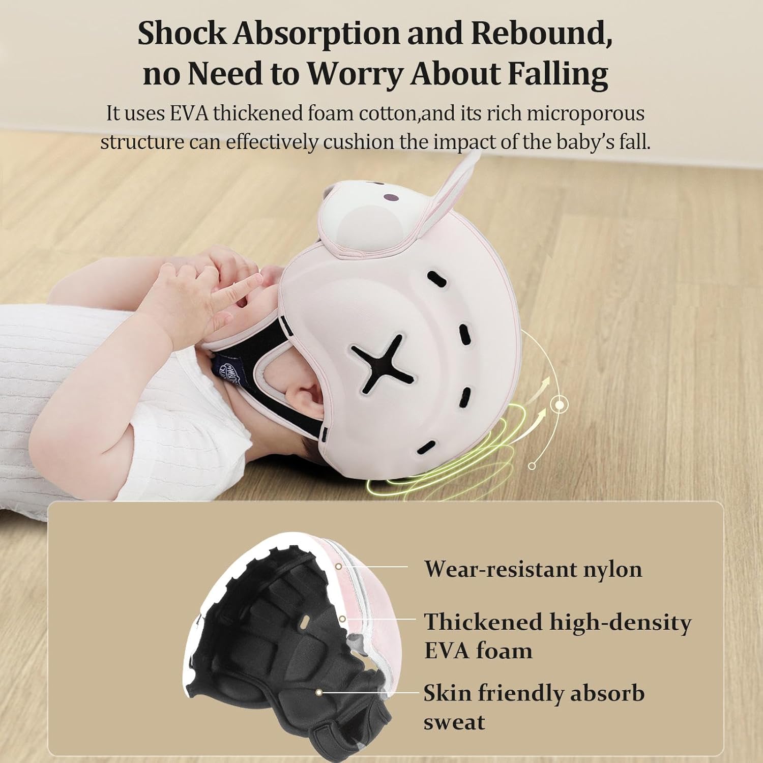 MAMBOBABY SAFETY HELMET BREATHABLE RABBIT PINK 6-24