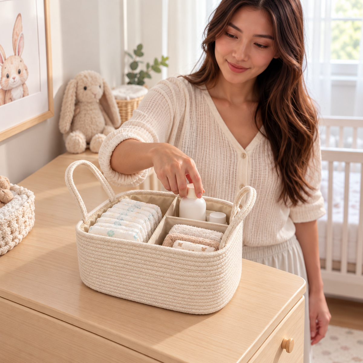 MIILA Baby Diaper Caddy &amp; Organizer Basket with Removable Dividers