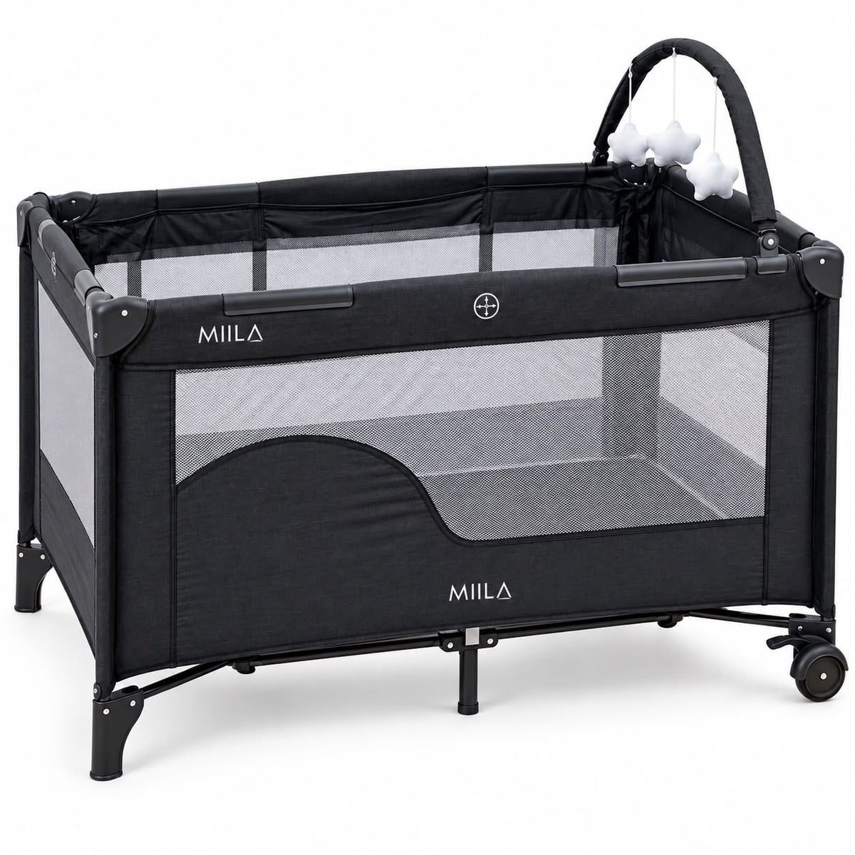 MIILA 2-Level Baby Travel Cot &amp; Playpen with Side Zip Entry – Dark Grey