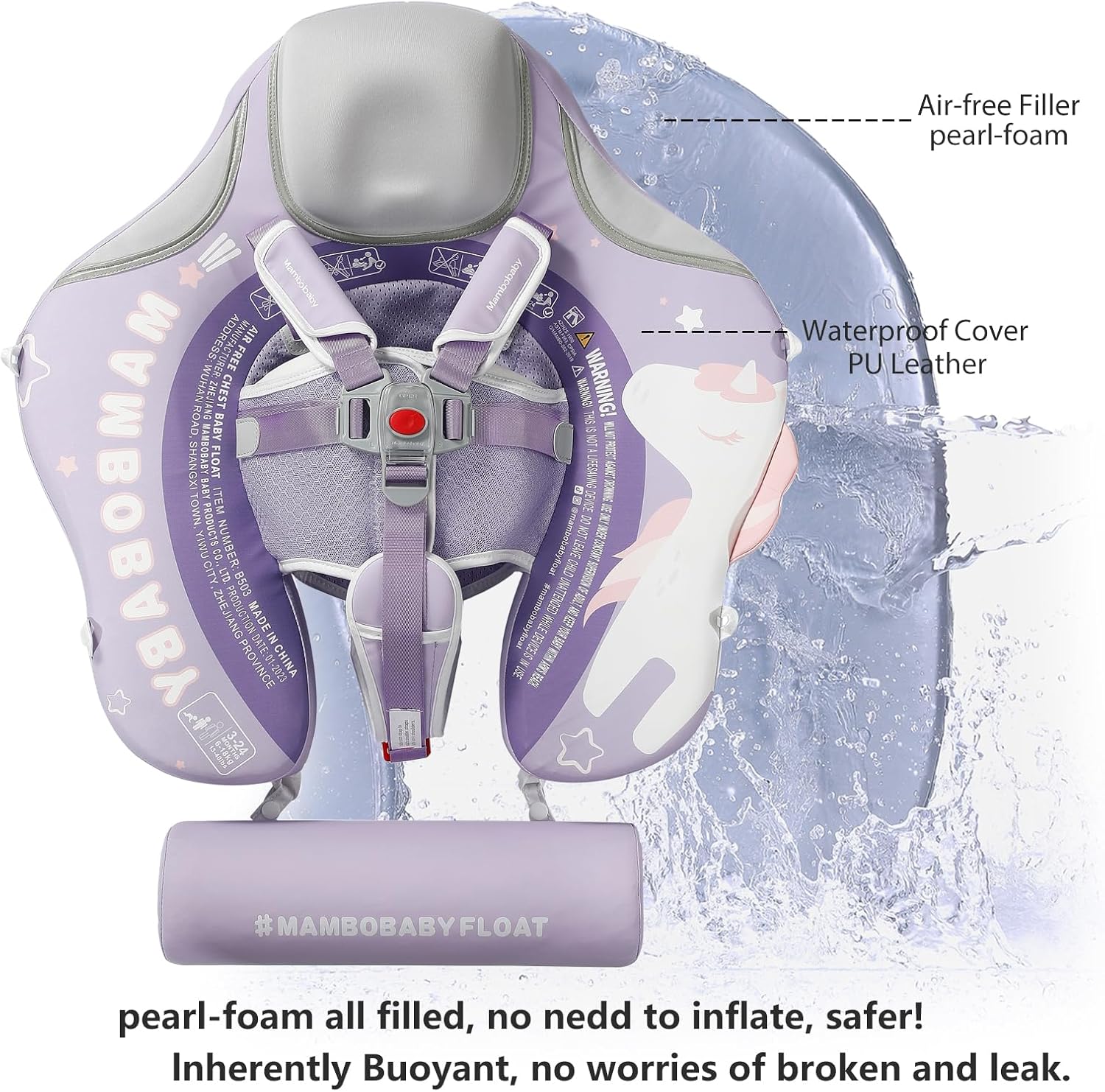 MAMBOBABY BABY FLOAT PURPLE UNICORN WITH CANOPY