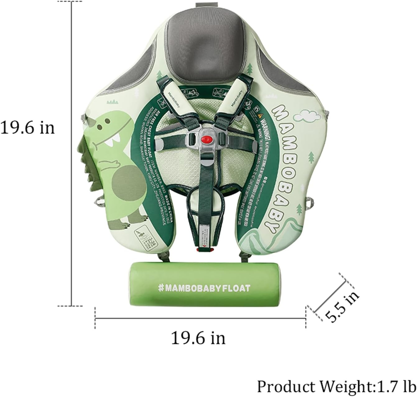 MAMBOBABY BABY FLOAT GREEN DINOSAUR WITH CANOPY